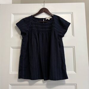 LOFT Dark Blue Top with White Accents